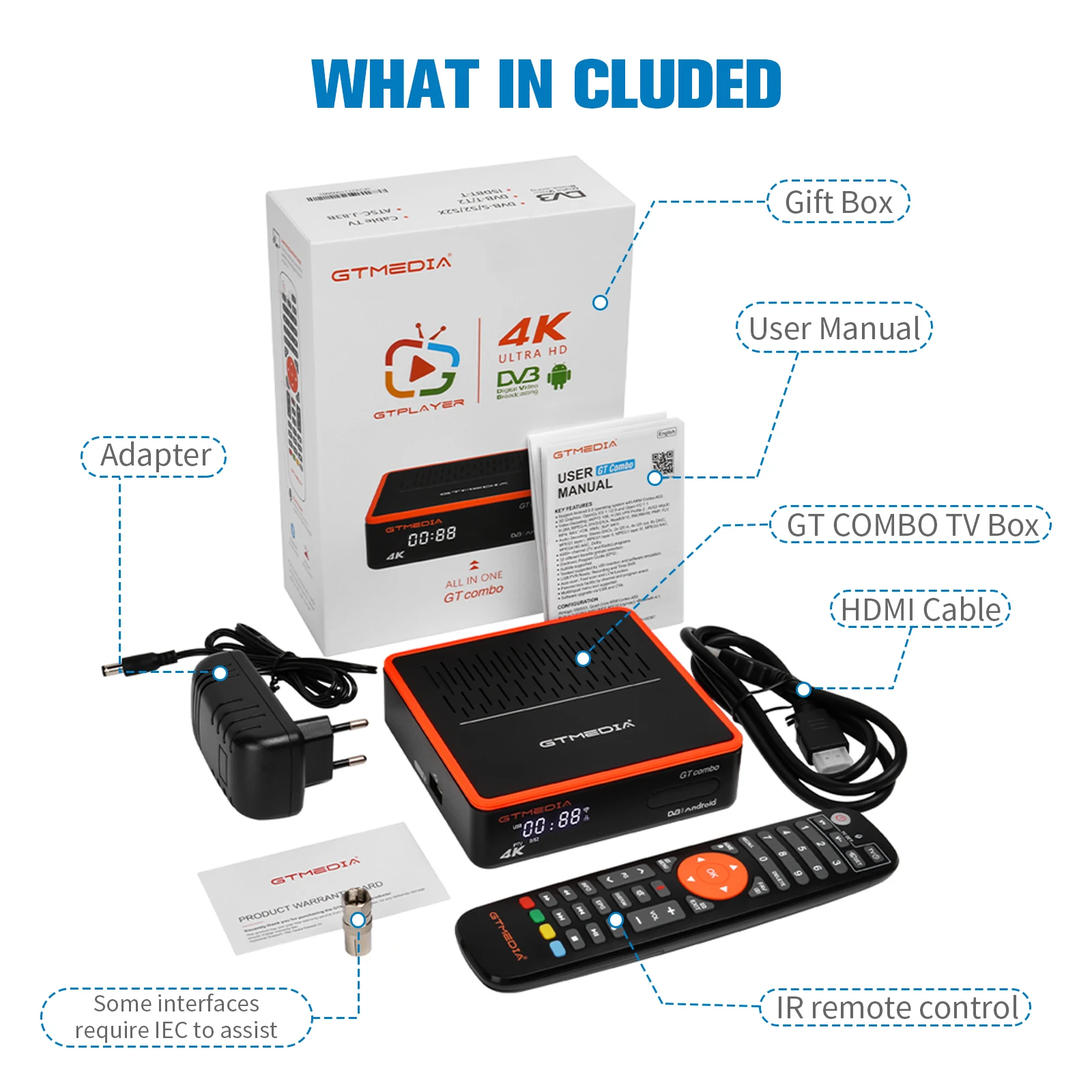 Odbiornik satelitarny GTMEDIA GT COMBO Android Box 4K 8K HD 4:2:2 Android 9.0+DVB-S2X/T2/C Obsługa CCAM/M3U Kino Domowe