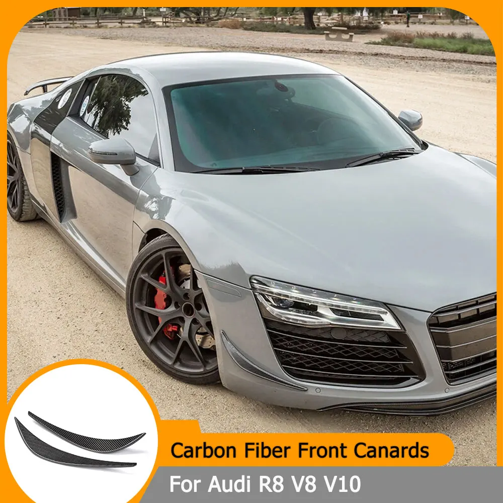 

2PCS Car Front Bumper Canards Trims Fins for Audi R8 V8 V10 2008-2015 Carbon Fiber Front Splitter Cover