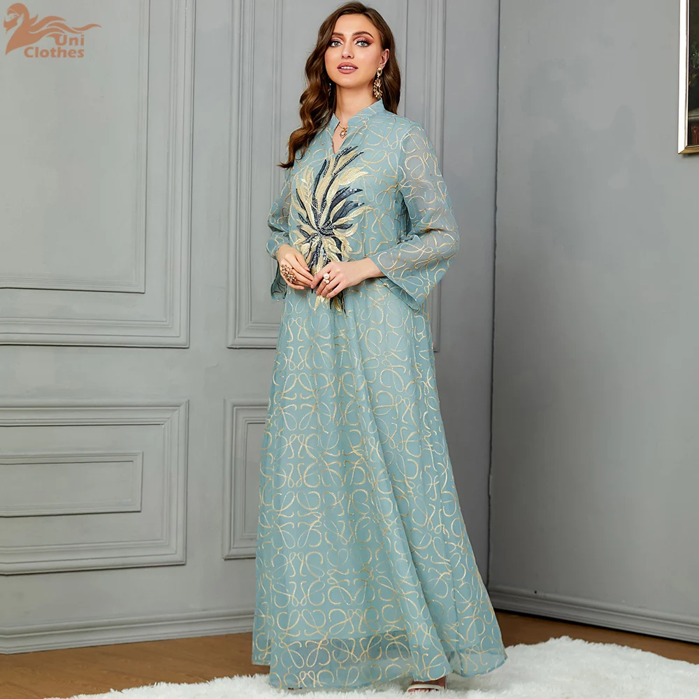 Uni Muslim Dress for Women Jalabiya Abaya Sequins Mujer Vestidos Ramadan Long Dresses Woman Robe Moroccan Caftan Vestidos 