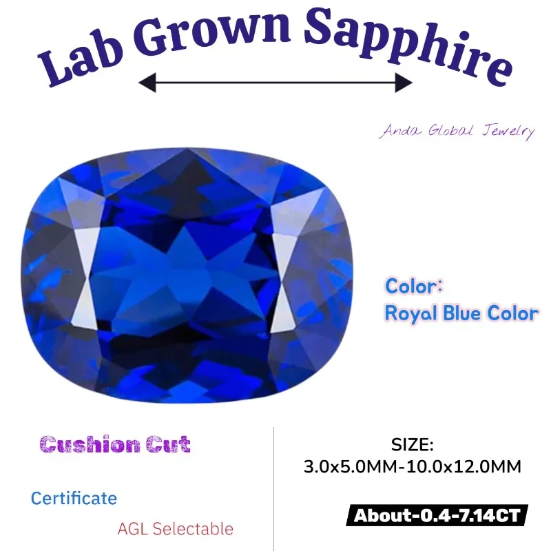

S-Lab выращенный сапфир королевского синего цвета прямоугольная подушка с драгоценными камнями для установки ювелирных изделий и индивидуального дизайна на выбор Сертификат AGL