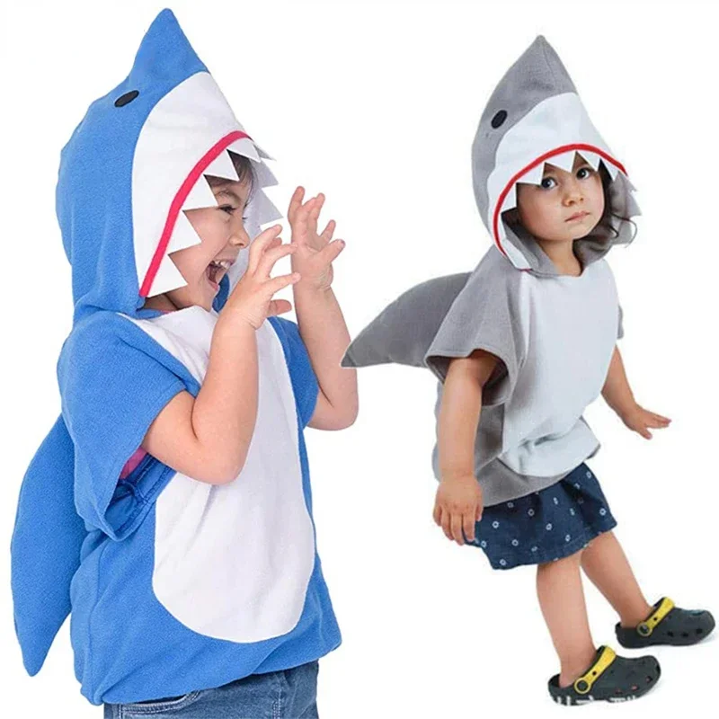 Cosplay Gray Shark Cosplay Hoodie Halloween Costume For Kids Toddler Christmas Fancy Dress Children Sharks Candy Bag