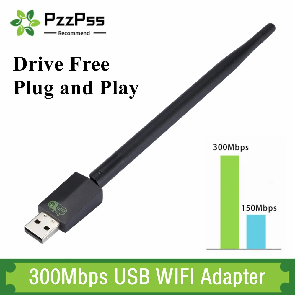 

PzzPss Mini USB WiFi Adapter LAN Wi-Fi Receiver 300Mbps WIFI Adapter Wireless Network Card Play and Play For PC Windows