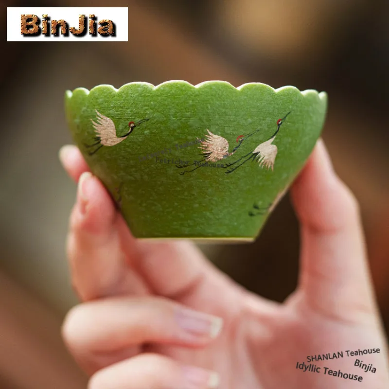85ml Citrus Green Crane Teacup Retro Tea Bowl Single Cups Tea-tasting Fragrance Cup Jianzhan Master Cups Tableware Ornaments