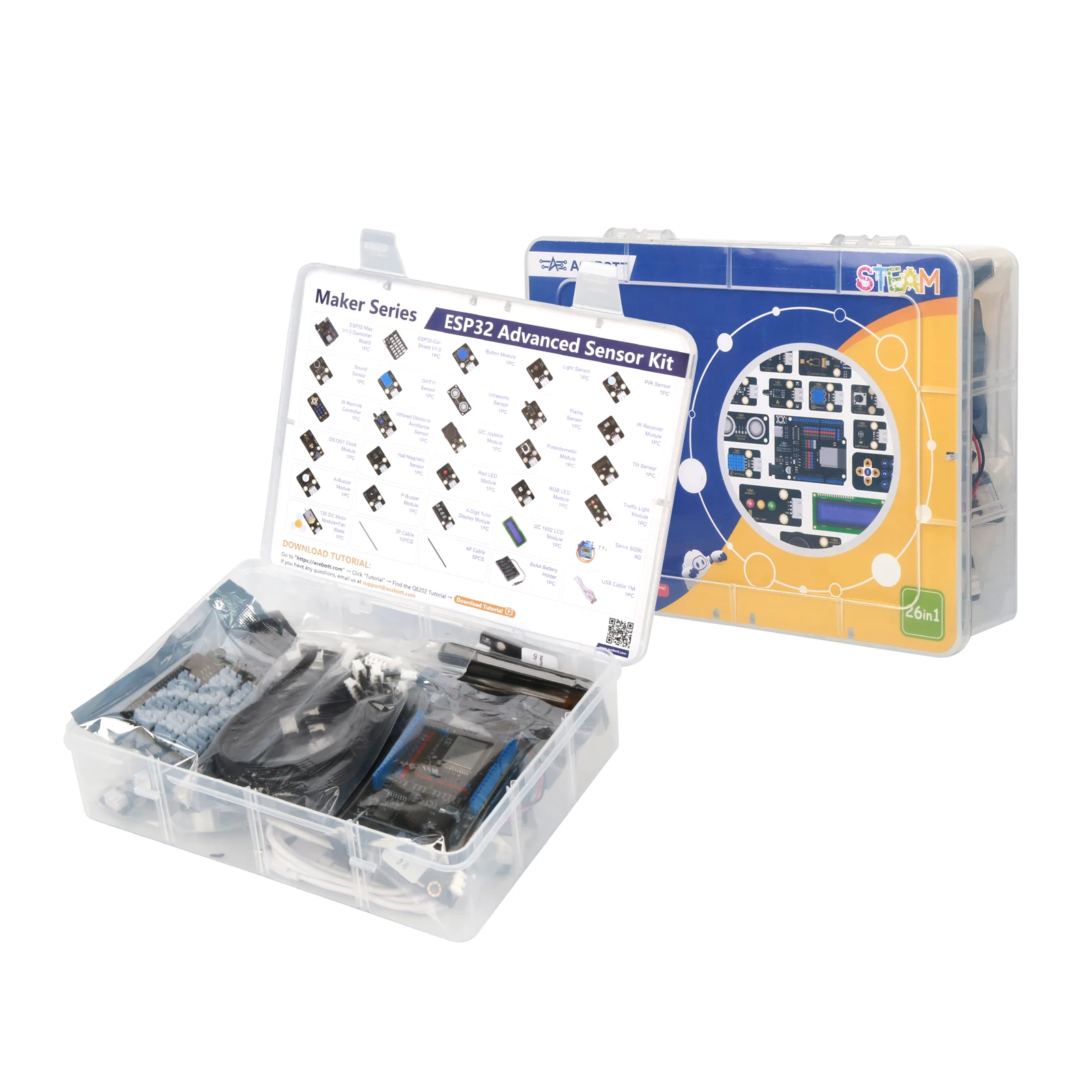 ACEBOTT ESP32 Sensor Modules Kit 26PCS Sensor Compatible Lego Blocks For Arduino& Python& C Language Programming