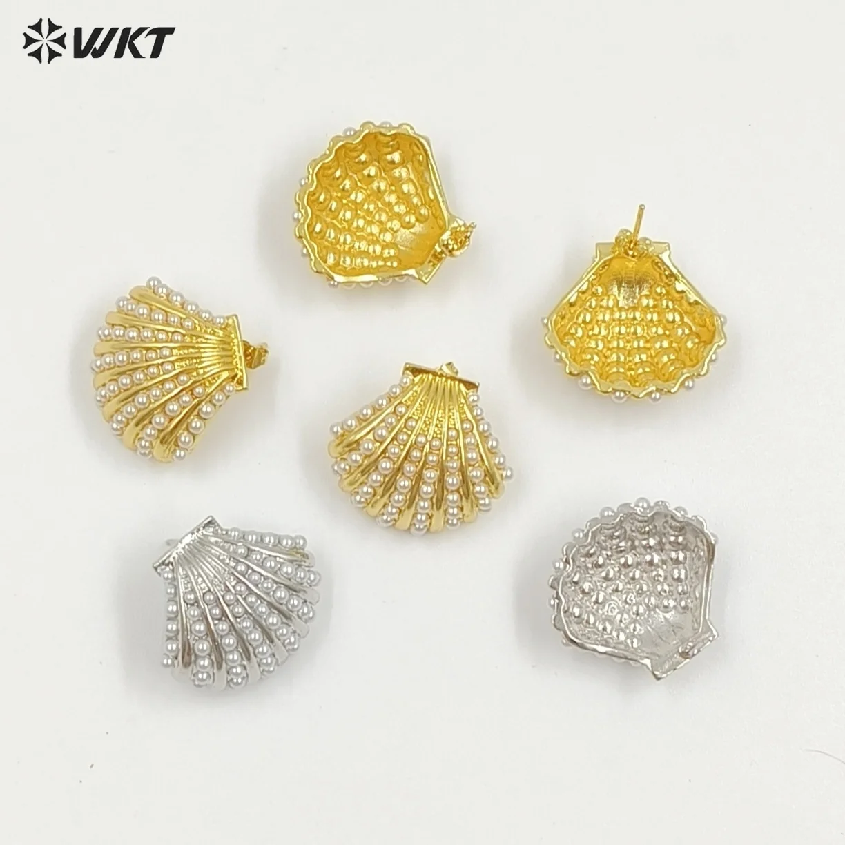 

WT-ME124 Новинка: Изысканные серьги из латуни с золотым и серебряным гальваническим покрытием и искусственным жемчугом в форме ракушки — прекрасный подарок