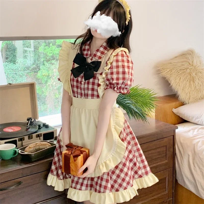 

Maid Lolita Skirt Suit Wine Red Performance Costume Maid Outfit Pure Desire Student Large Size Daily Cos Lolita