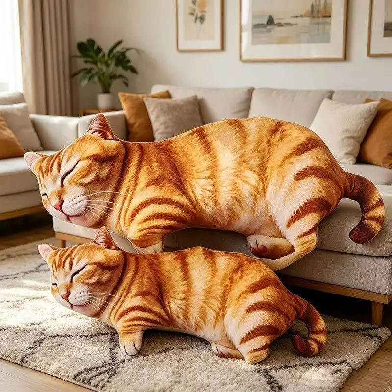 Realistic Sleeping Cat Dinosaur Plush Toys Cotton Stuffed Home Throw Pillow
