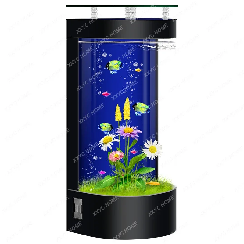 

Fish Tank Living Room Small Care-Free Ecological Filter Semicircle TV Cabinet Floor Aquarium Mute