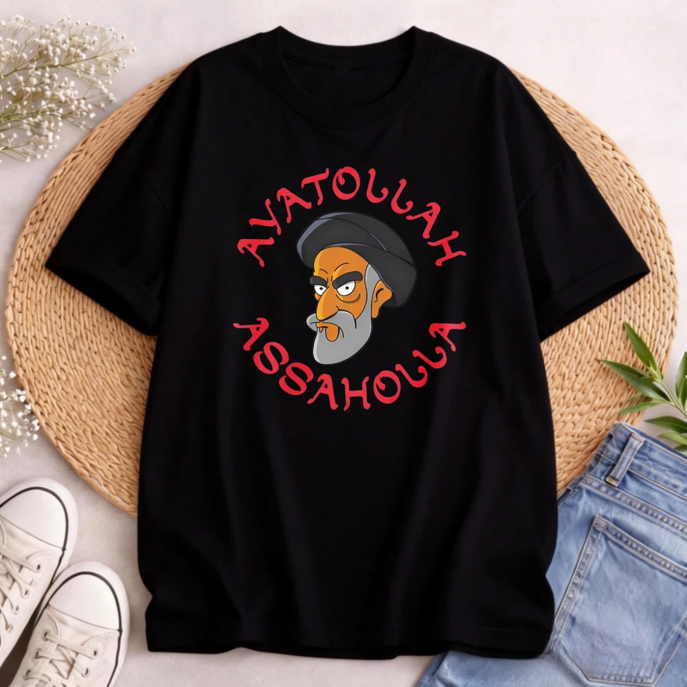 Ali Khamenei Iranian Lion Iran Map T Shirt Cartoon Style Men's T-Shirt Ayatollah Khomeini Religious Figure Men Gift Idea