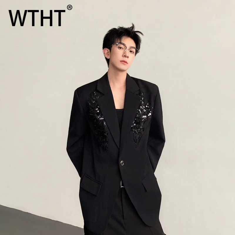 

WTHT Trendy Men‘s Heavy Industy Embroidery Sequin Design Coat Fashion Lapel Loose Single Breasted Jacket Male 2025 Autumn 2A2052