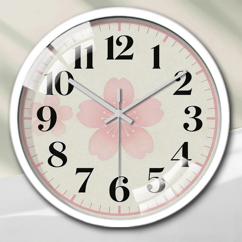 Runde, leise Hängeuhr mit Kirschblüten-Design, geeignet für Wohnzimmer, Schule, Arbeitszimmer, Schlafzimmer, Kindergeschenke