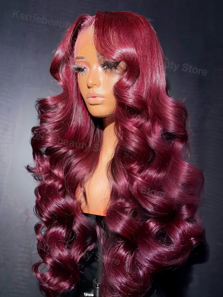 99J Burgundy 13x6 Lace Frontal Wigs Body Wave 30 32 40 50 Inch 13x4 Lace Front Wig Human Hair Red Wine HD Water Wave 250 Density