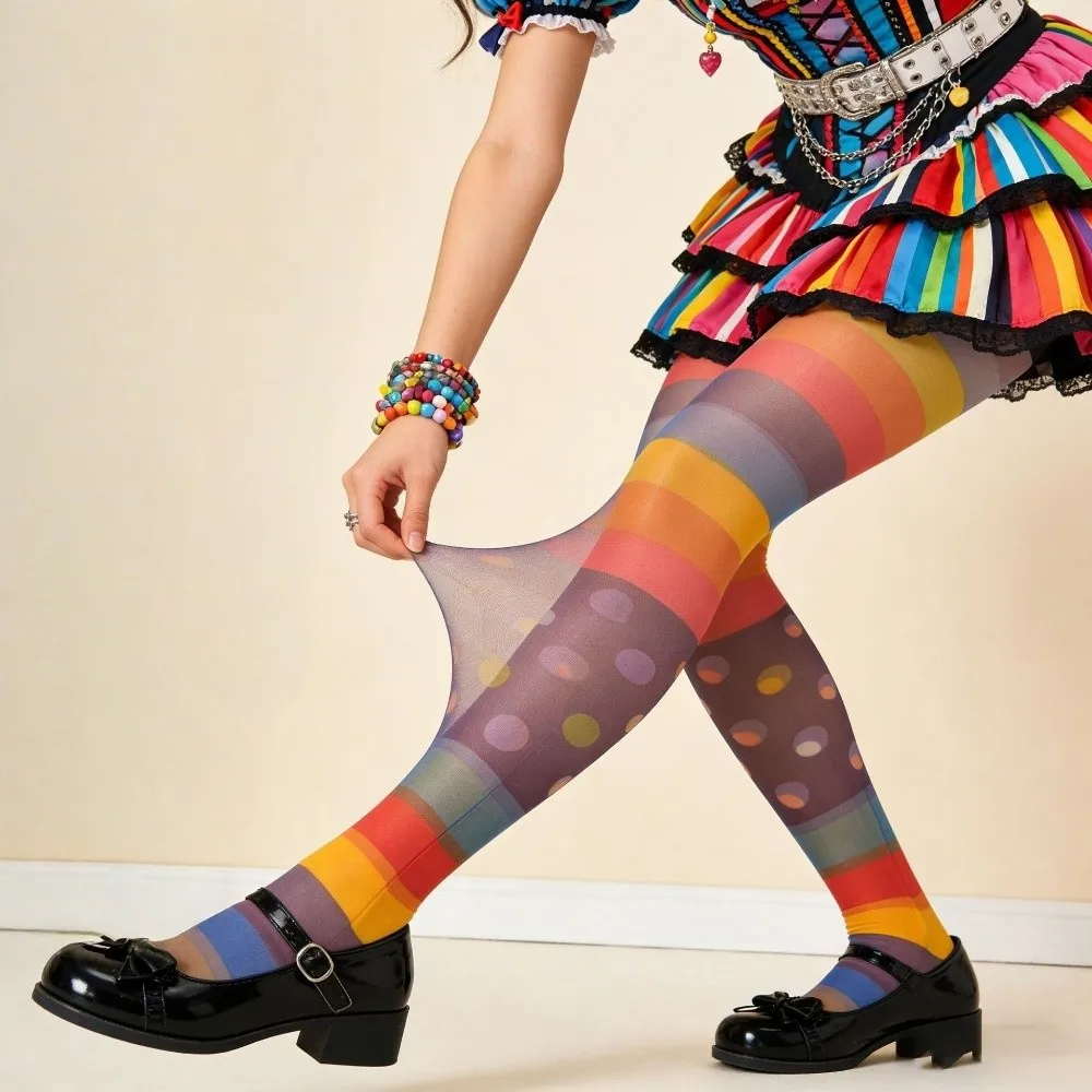 Personalized Seamless Rainbow Pantyhose Elastic Slimming Colorful Stripes Stockings Y2K Breathable Gradient Color Tights Girl