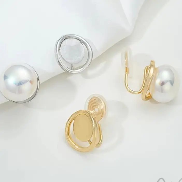 14K Gold Plated Mosquito Coil Flat Tray Ear Clip With Pearl Cap DIY Jewelry Making Material