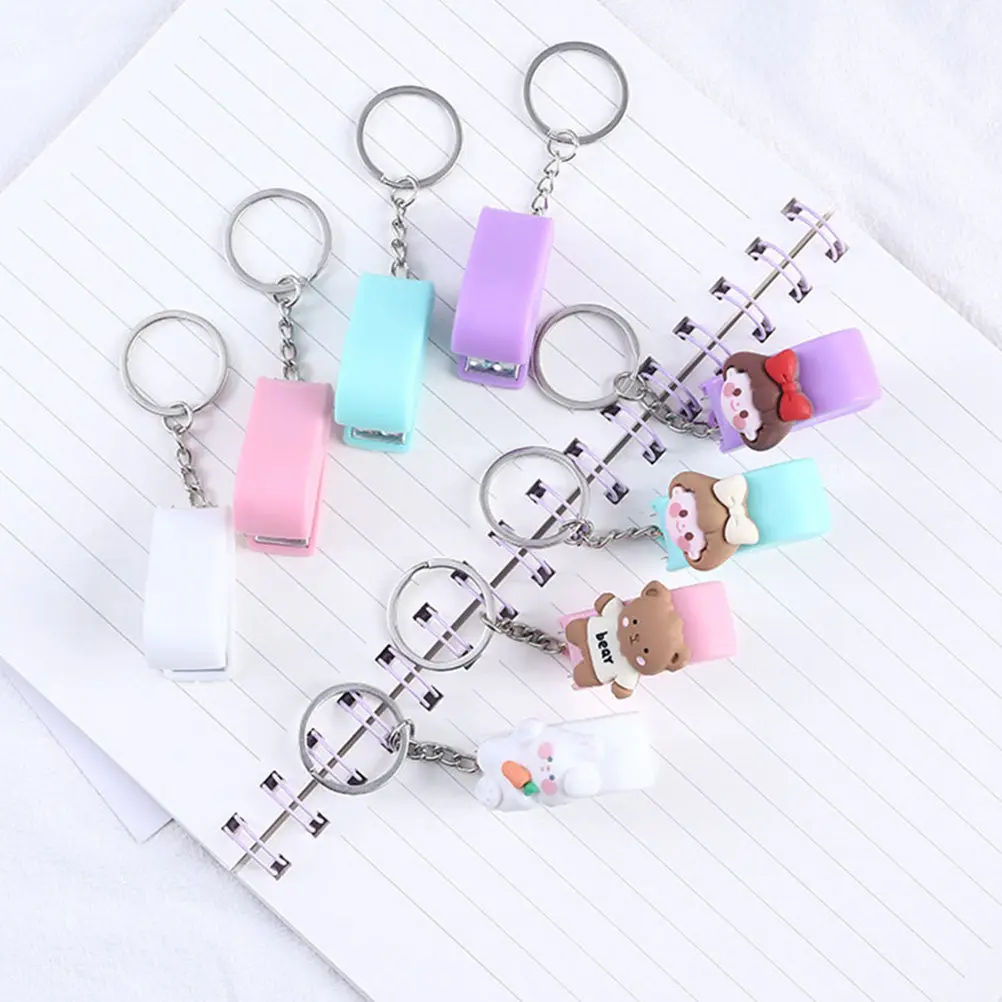 1Set Exquisite Mini Stapler Portable Keychain Small Colorful Stapler Pendant Office Supplies for School Office