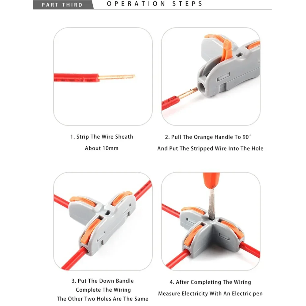 STONEGO Universal T-Type Push-in Wire Connector Terminal Block LED Lighting Home Electrical Splitter
