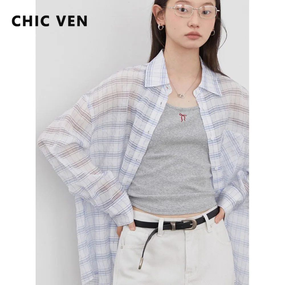 شيك فين قميص نسائي بأكمام طويلة فضفاض غير رسمي جديد منقوش معطف شفاف قليلا خفيف الوزن فتاة بلايز ربيع الخريف 2025 #1