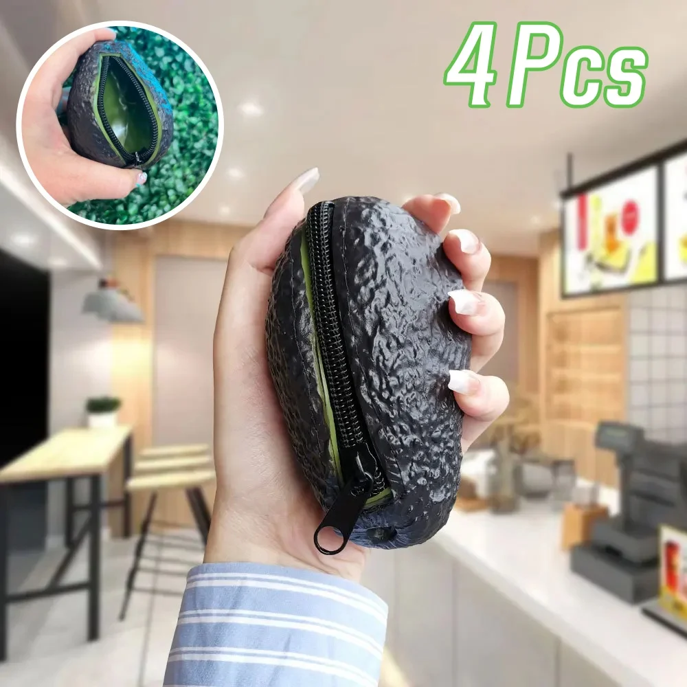 4Pcs Avocado Coin Purse Clutch Purse Artificial Handbag Card Case With Zipper Coin Pocket For Travel Holidays Car Key Holder Bag