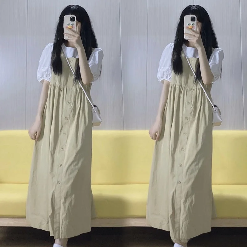 plus Size Women's Skirt Set Loose Fitting Cover Belly Summer Shirt And Overalls Two Piece Set Korean Style Casual Wear