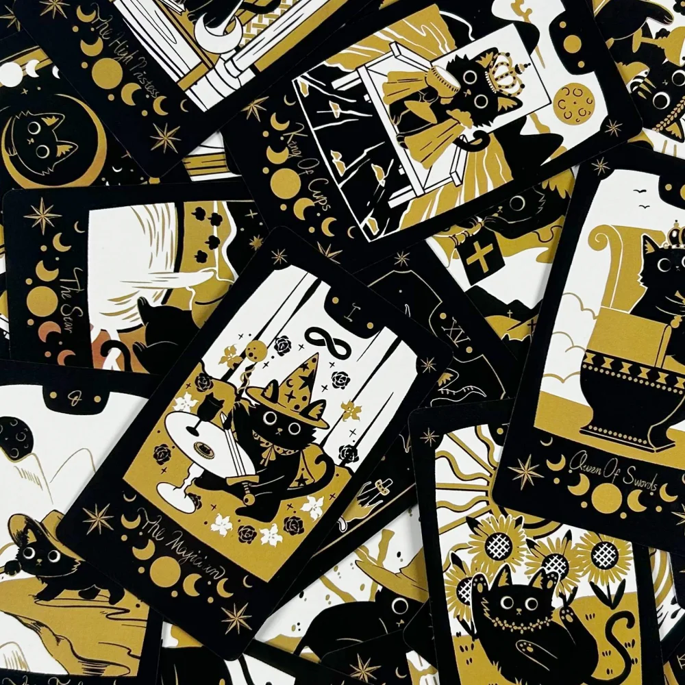 Niedliche Katzen-Tarotkarten 78 Karten Deck Schwarze Katzen-Tarotkarten Brettspiele Orakel-Spielkarten Edition – Detail 4