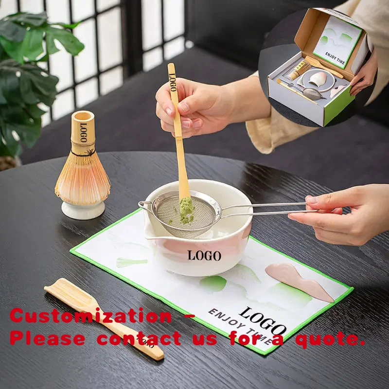custom.Japanese Style Porcelain Tea Set with Whisk Matcha Brush Spoon Ceramic Bowl Holder Matcha Box