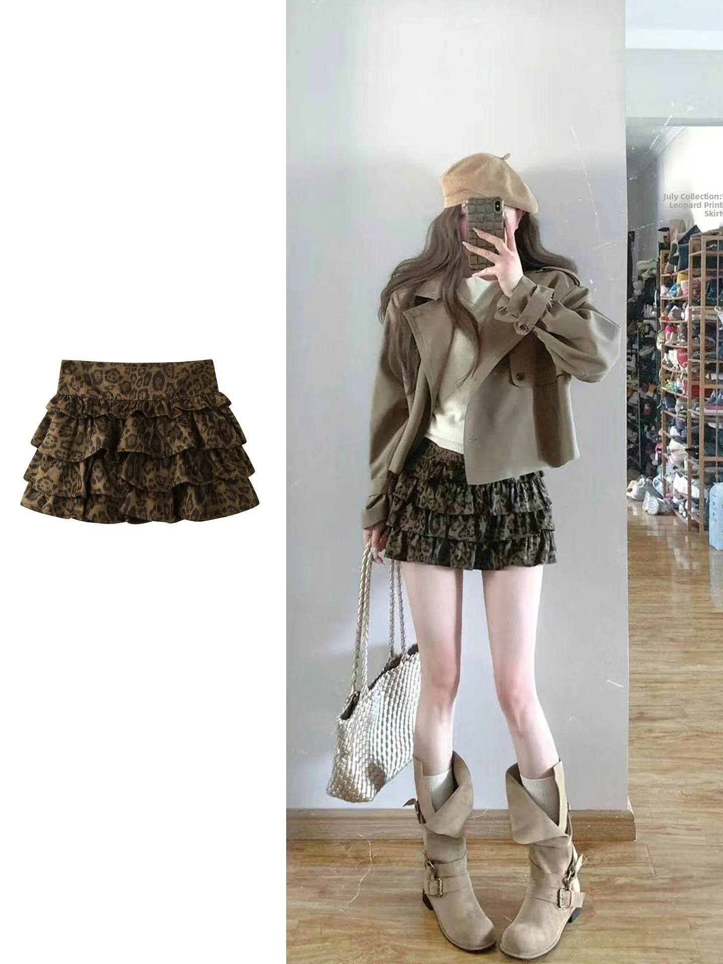 plus Size Vintage Leopard Print A-Line  Skirt Women Early Autumn New Style Casual Versatile Cake Skirt Design Short Skirt