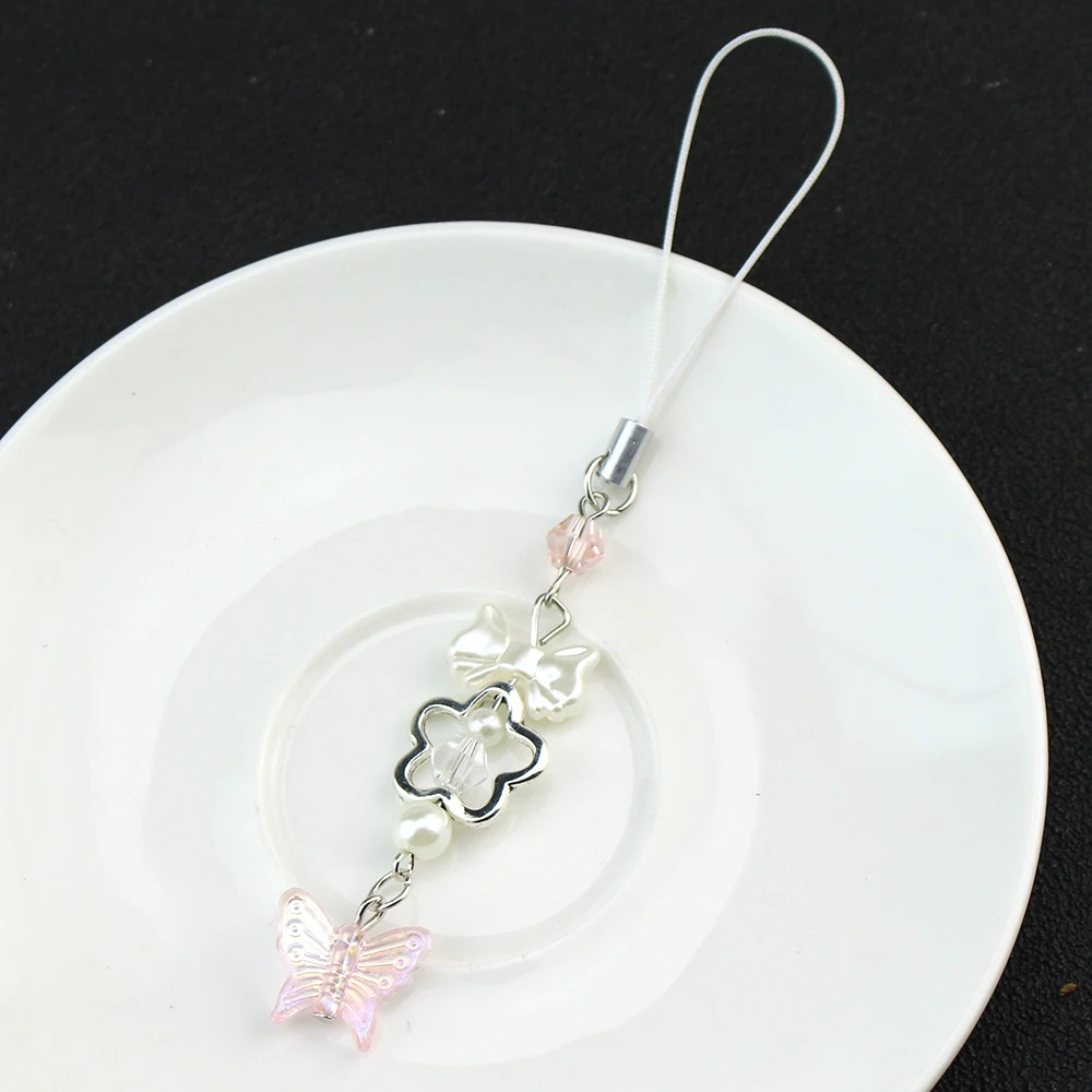 لطيف اليدوية فراشة ستار مطابقة الهاتف سحر الوردي والأبيض المفاتيح Y2K فتاة صديق الأخوات هدية للنساء