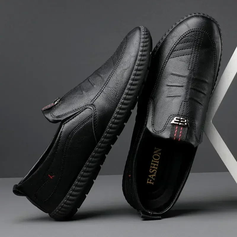 

Men Leather Shoes Breathable Business Office Slip on Loafers Black Flats Driving Walking Footwear Moccasins Italian Sneakers