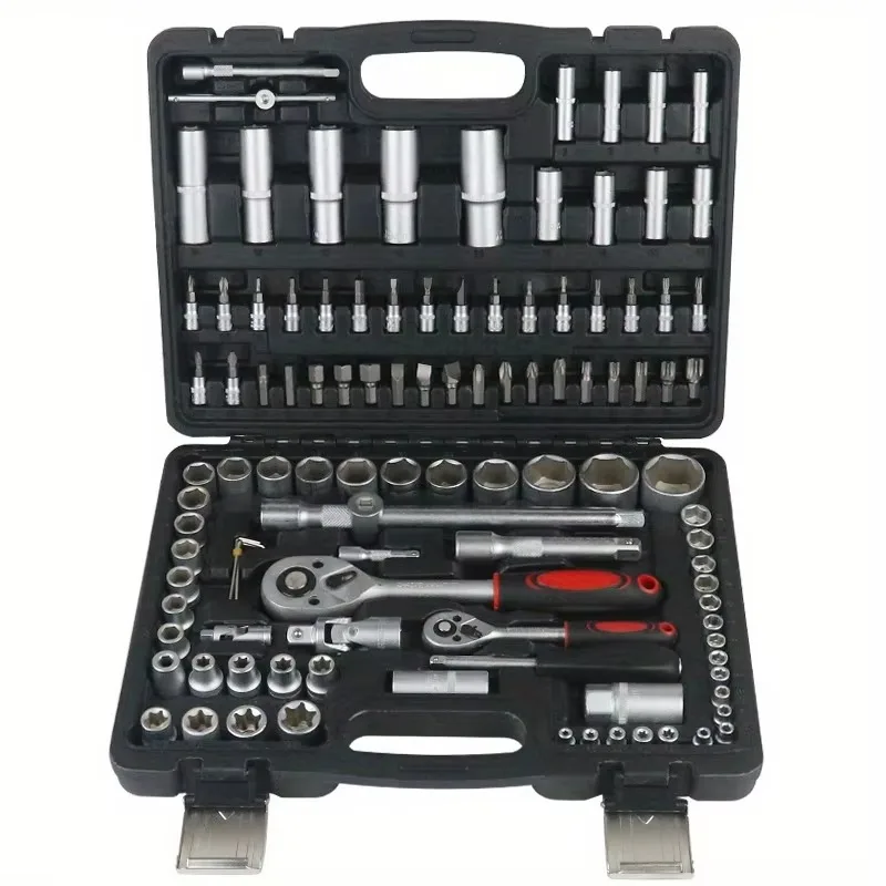 

SXLL 108-Piece Mechanical Toolkit Metric 1/4 1/2 Drive Hand Power Source Repair Using Ratchet Wrench Sleeve Set Hard Shell Custo