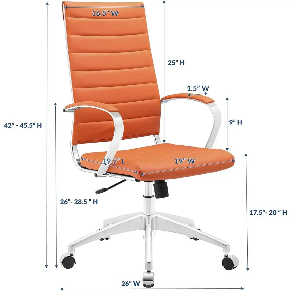 Orange High-Back Swivel Executive Office Chair with Ribbed Design and Arms