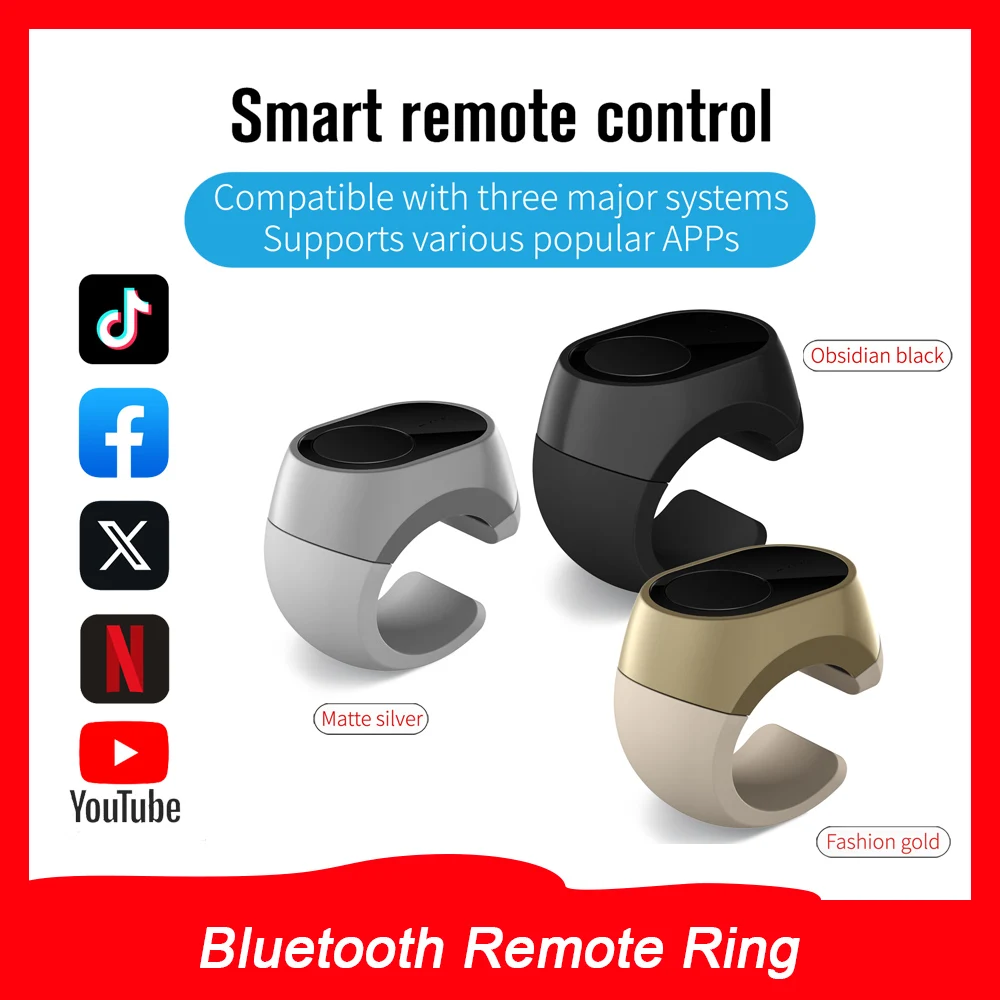 

Универсальное кольцо с дистанционным управлением Bluetooth для телефона/ПК/смарт-телевизора, режим мыши 2-в-1/клавиатуры, носимое управление жестами