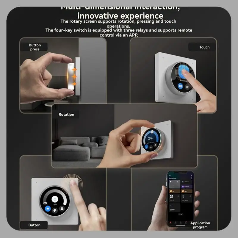 

A46U Tuya Wifi Smart Knob Central Control Screen Touch Rotate 3 Relays 4 Buttons Programmable Scene Switchh RTOS New System