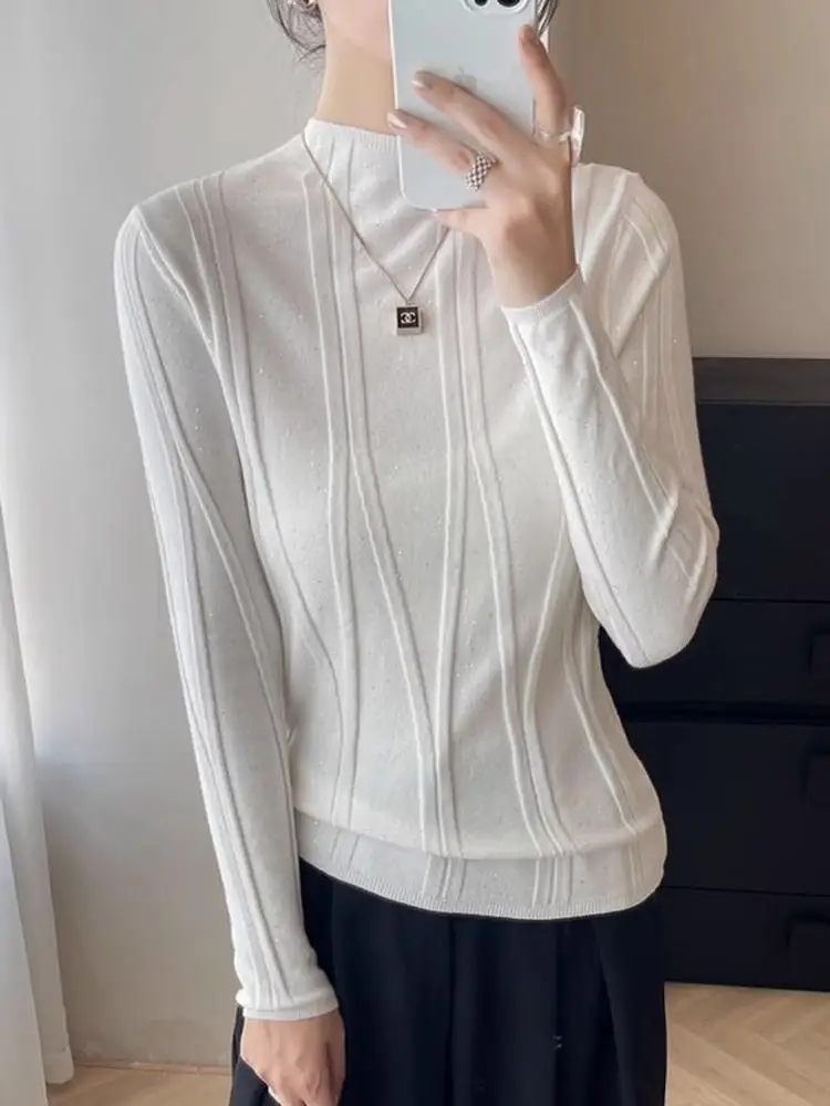 

Женский вязаный свитер с высоким воротником, повседневный, свободного кроя, с длинными рукавами, однотонный, теплый, для ношения под одеждой, модный, с воротником-гольф.