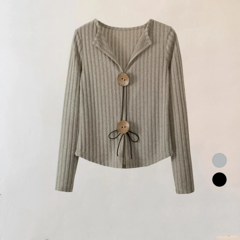 

New French Retro Long Sleeved Shirt That Covers the Belly and Appears Slim, Loose and Irregular Temperment Top