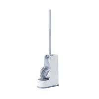 Silicone Toilet Brush Set Aluminum Rod Non Slip Handle Soft Bristle Brush Head Detachable Base Bathroom Cleaning Tool Kit