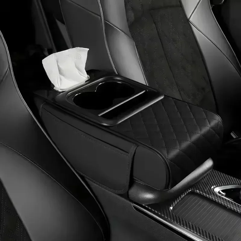 Universal All Season Car Armrest Heightening Pad Center Console Cushion With 2 Cup Holder Arm Rest Pillow Cover