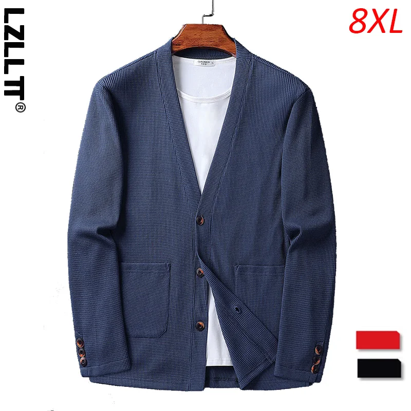 Spring Autumn Men Casual Cotton Knitted Cardigans Jackets Coats Mens Button V Neck Formal Cardigans Sweaters Tops Plus Size 8XL