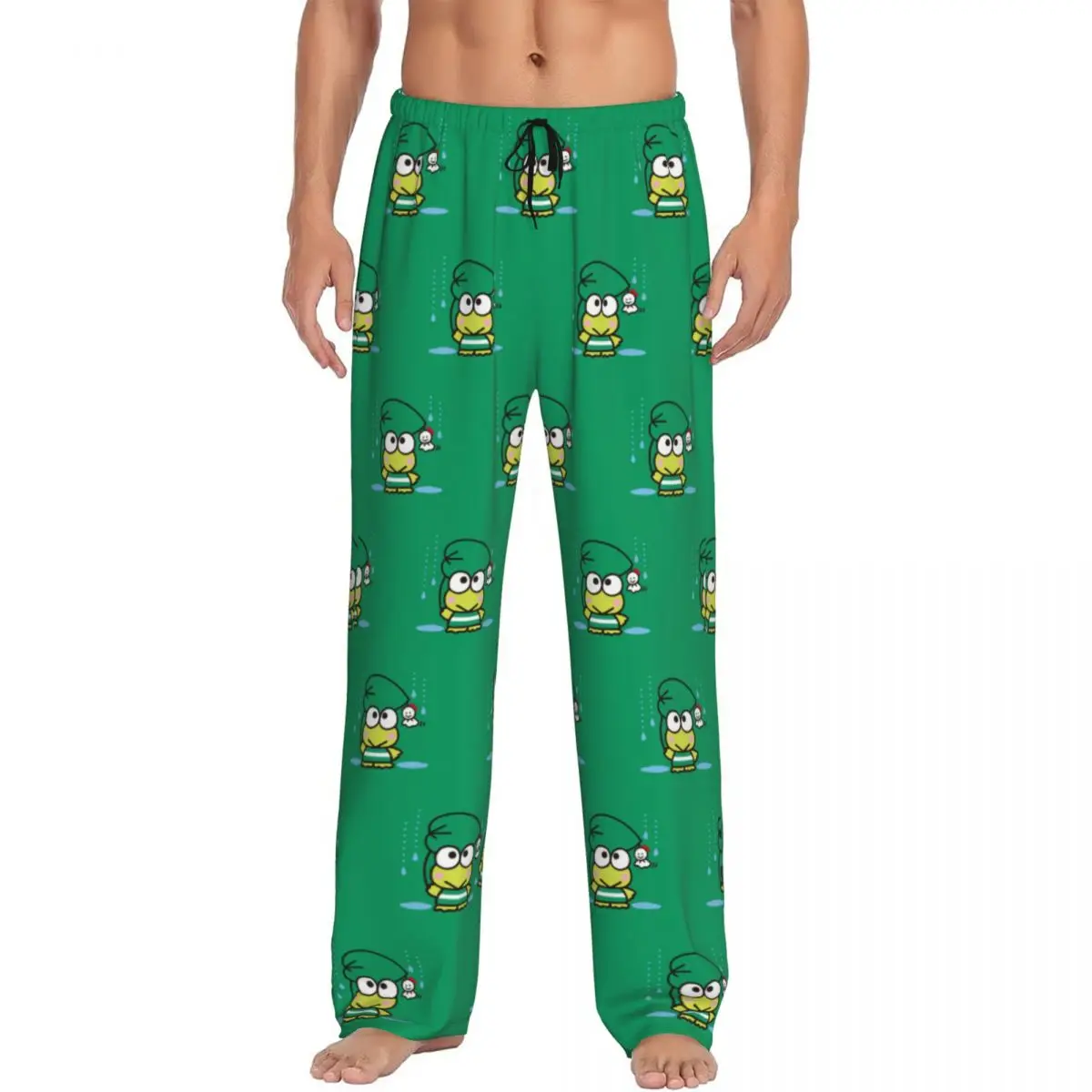 Custom Keroppi Pajama Pants Sleepwear Men Elastic Waistband Comic Hot Sleep Lounge Bottoms with Pockets