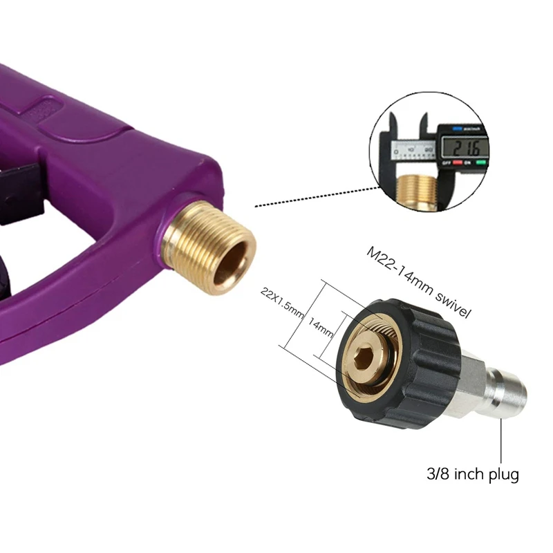 High Pressure Car Washing Auto Washer-Gun,5 Power Washer Quick Connect Nozzles Tips,M22 14 Swivel 3/8 Inch Plug,3000 Psi,Purple