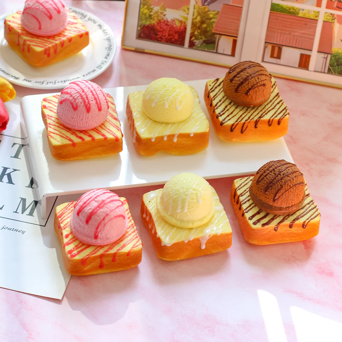 1 Stück Croissant-Horn/Toast-Eiscreme-Reisball mit langsamem Rückprall und Knetdekor – Detail 6