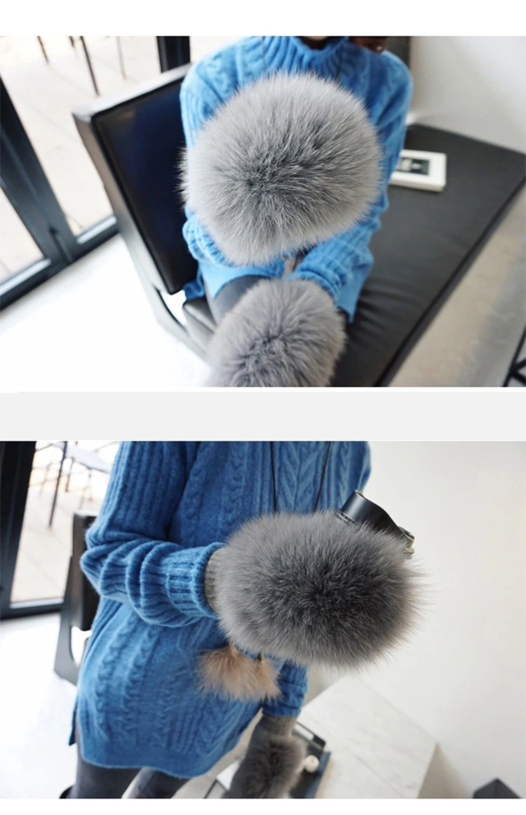 Real Fox Fur Gloves Knitted Women Mittens Winter Girls Fashion Fluffy Warm 100% Real Fox Fur Gloves