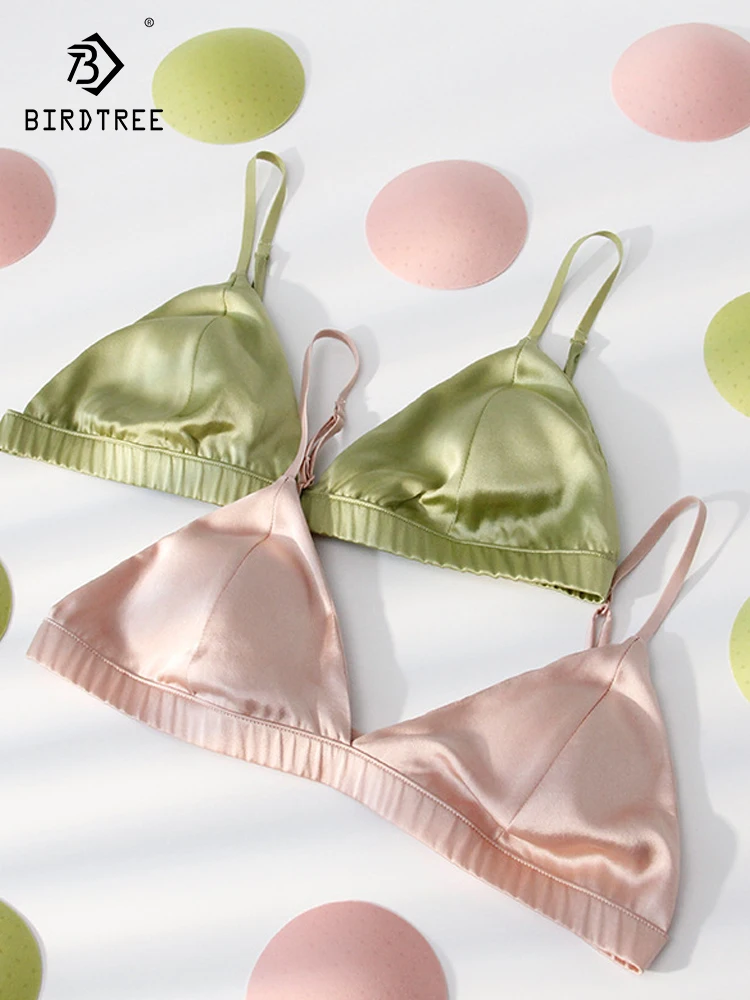 

Birdtree 93% шелковый бюстгальтер женский беспроводной бесшовный бюстгальтер с тонкой подкладкой нижнее белье мягкий здоровый новый 2023 U35686C