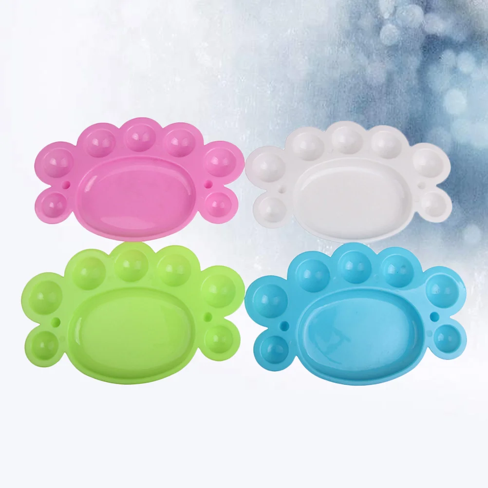 12Pcs Footprint Shape Plastic DIY Paint Drawing Tray Oil Water Colour Painting Pallet(Pink White Green and Blue)