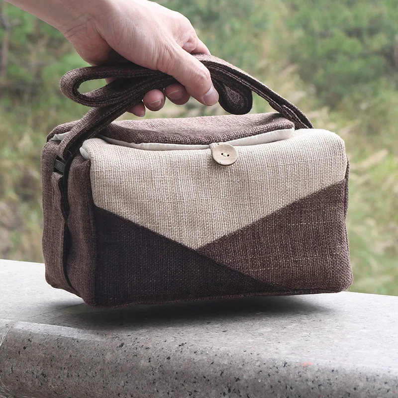 Cup Storage Bag 2026 New Imitation Linen Shoulder Bag Chinese Style Outdoor Travel Backpack Tea Set Portable Organizer