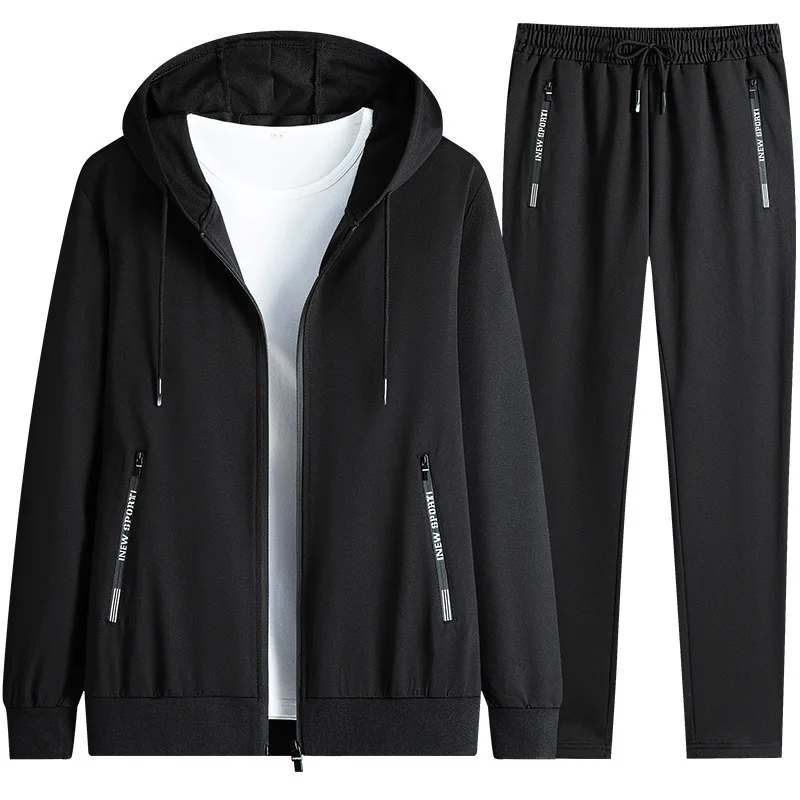 Zip Up Hooded Jacket Straight Jogger Pants Mens 2 Piece Tracksuit Zipper Pocket Elastic Waist Casual Sports Outfit