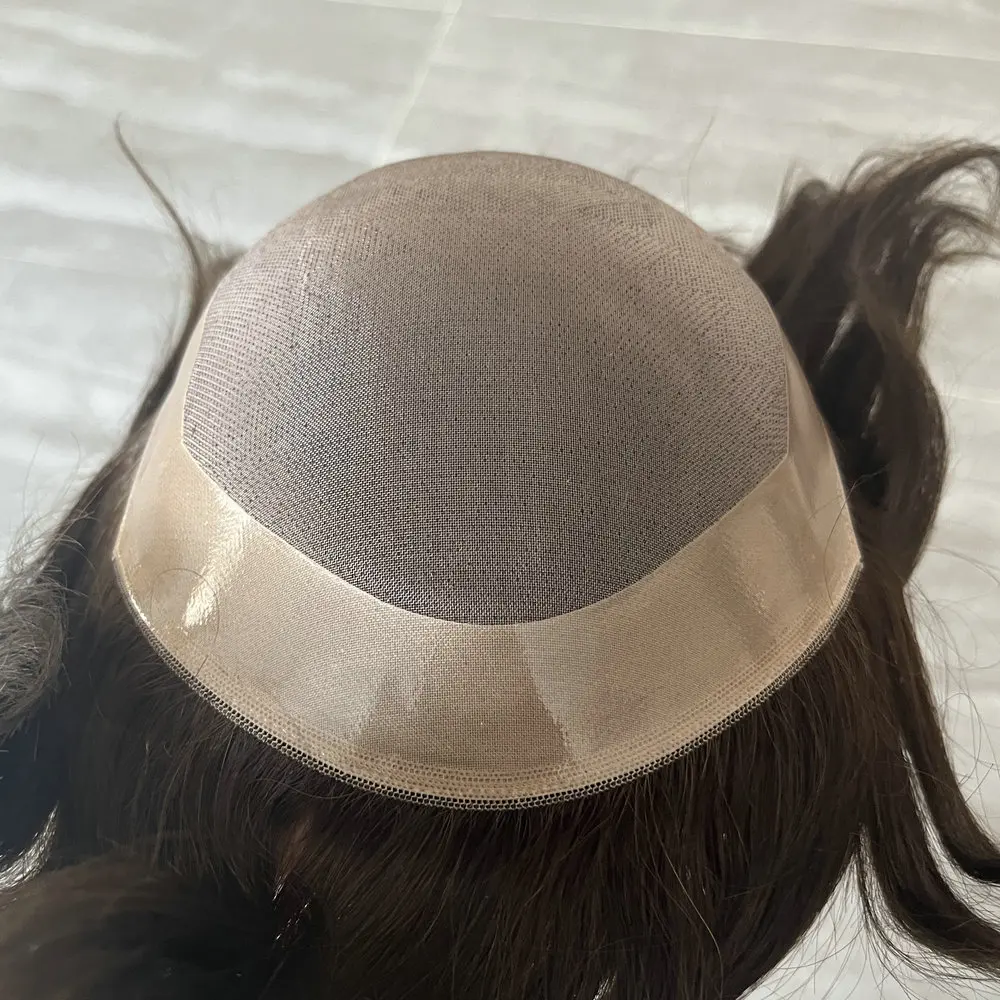 6" Langes 30mm Welliges Toupet für Männer, Echthaarperücken, Langlebige Mono-NPU-Basis, Braun-Schwarzes Glattes Haarsystem, Herren-Haarteil – Detail 7