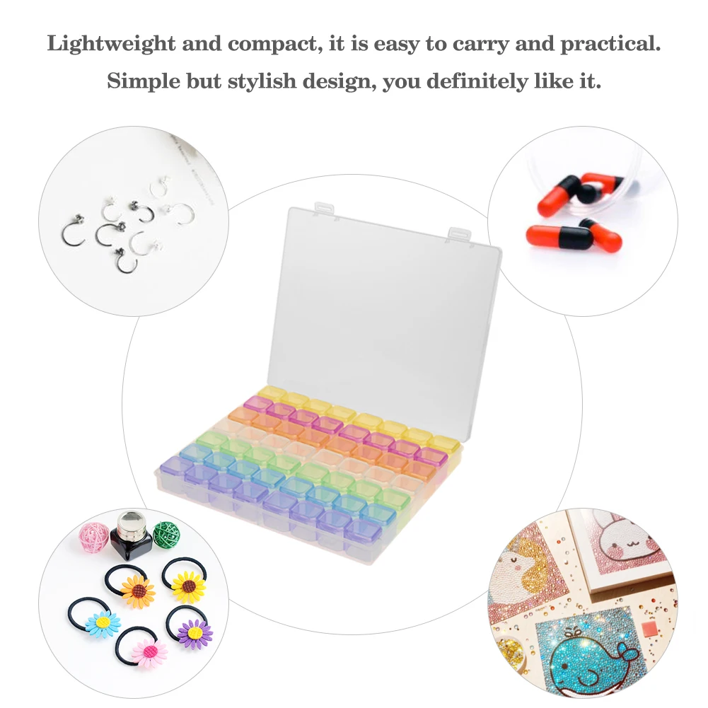 PP Rhinestone Box with Clear Lid 56 Slots Nail Art Organizer Nail Art Decoration Accessories Tool for Jewelry Diamond Painting