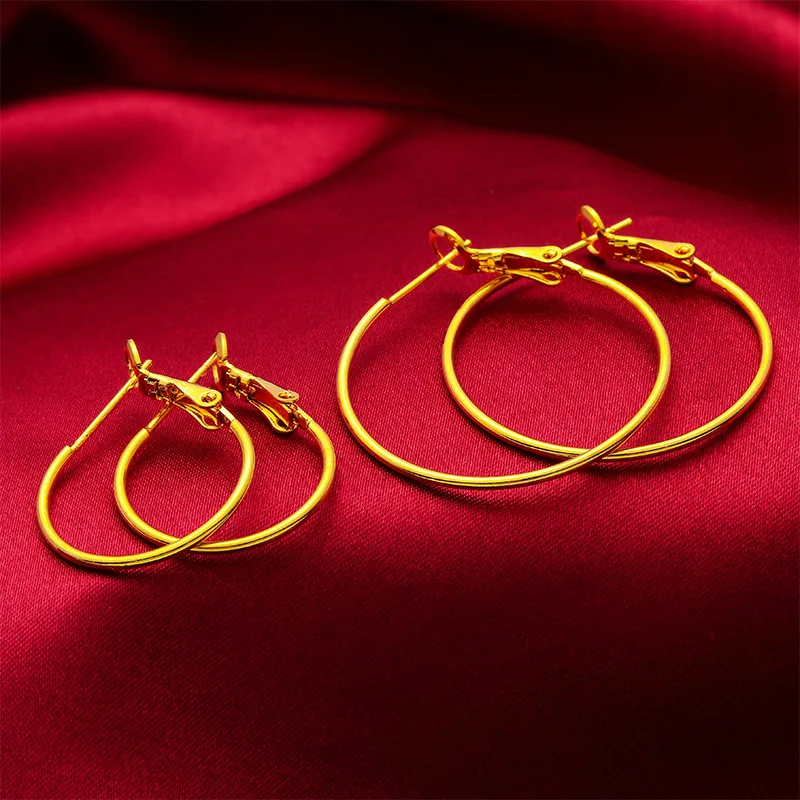 QEENKISS Gold Round 20/30mm Hoop Earrings For Women Wholesale Wedding Party Birthday Christmas Bride Ladies Mother Gift EG514