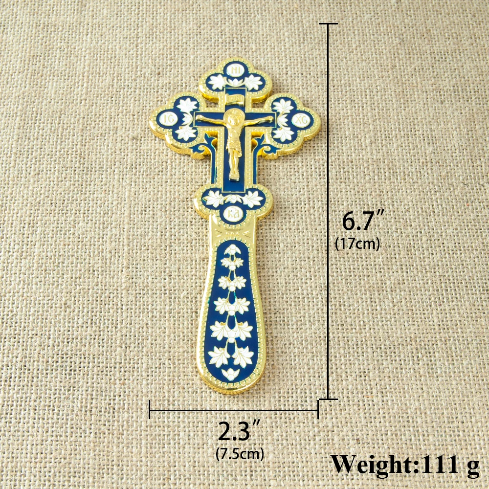 HT Orthodox Church Cross Gold Plated Colorful Enamel Jesus icon Cross INRI Handheld Crucifix Single Face Jesus Religion Gift