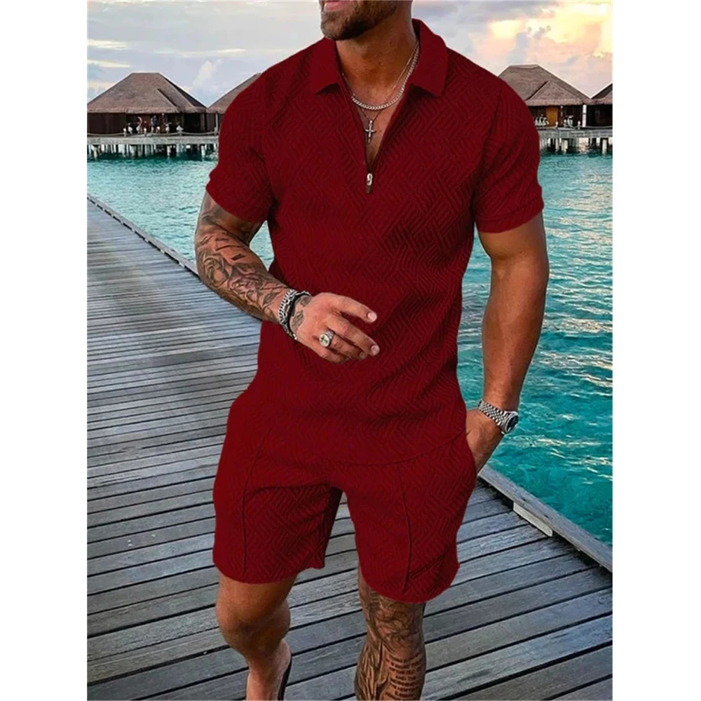 Summer Solid Color 3D Print Polo Shirts Shorts Sets Men\'s Fashion Oversized Short Sleeve Shirt Pants Male Set Suits Man Clothing